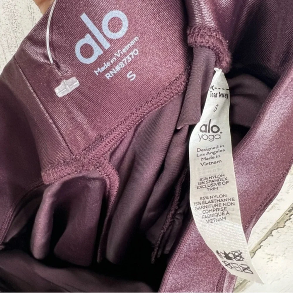Alo Yoga‎ High-Waist Cinched Ruched Leggings Chestnut Shine Size Small Red Wine